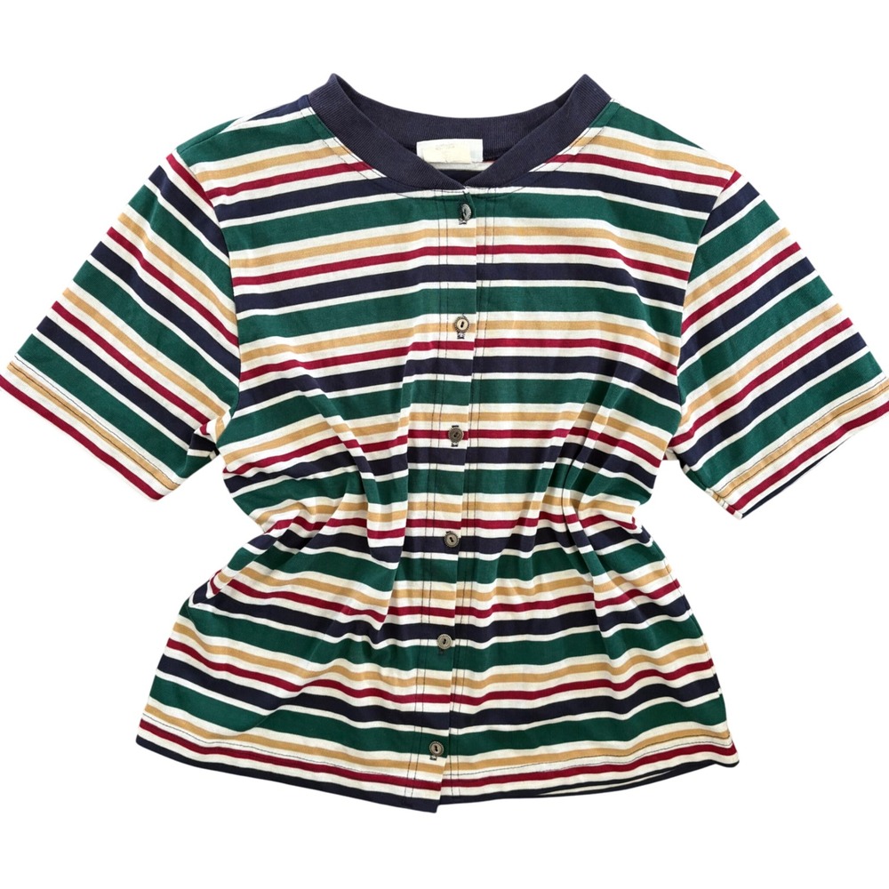 Vintage Season Ticket‎ Striped Button Down Short Sleeve Tee Women's Size Small